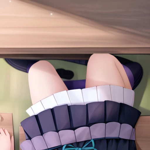 <lora:FPOV-10:1.5>, female pov, FPOV, pov, 1girl, skirt, long sleeves, sitting, school uniform, thighs, sweat, pleated skirt, socks, blue skirt, kneehighs, out of frame, purple skirt, bench, pov hands, lower body, masterpiece, large breasts,