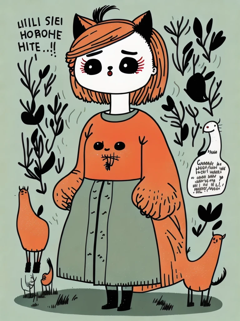<lora:GemmaCorrell:1>Lil horsie talking with russian meowl, by Gemma Correll,