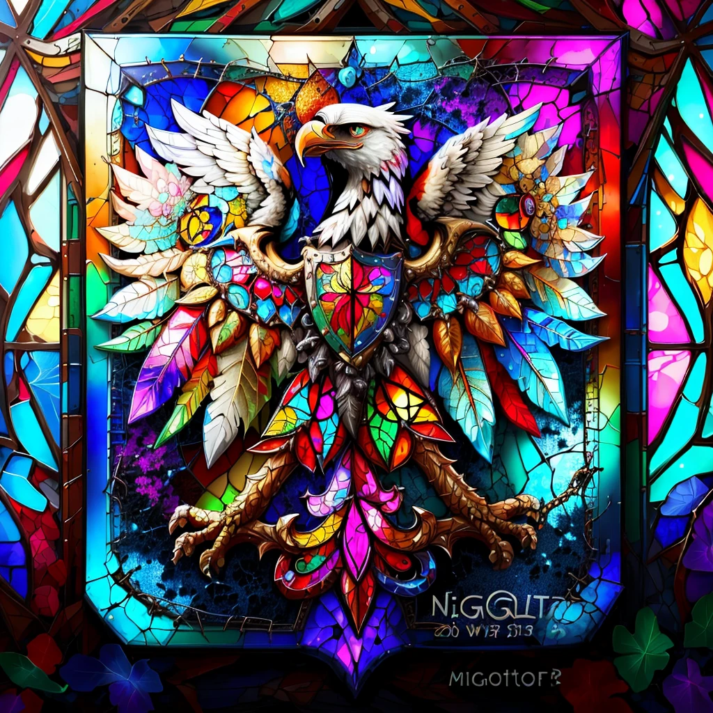 <lyco:FiveDecorsAIx3:0.8> STAINEDGLASSAI shield with eagle crest