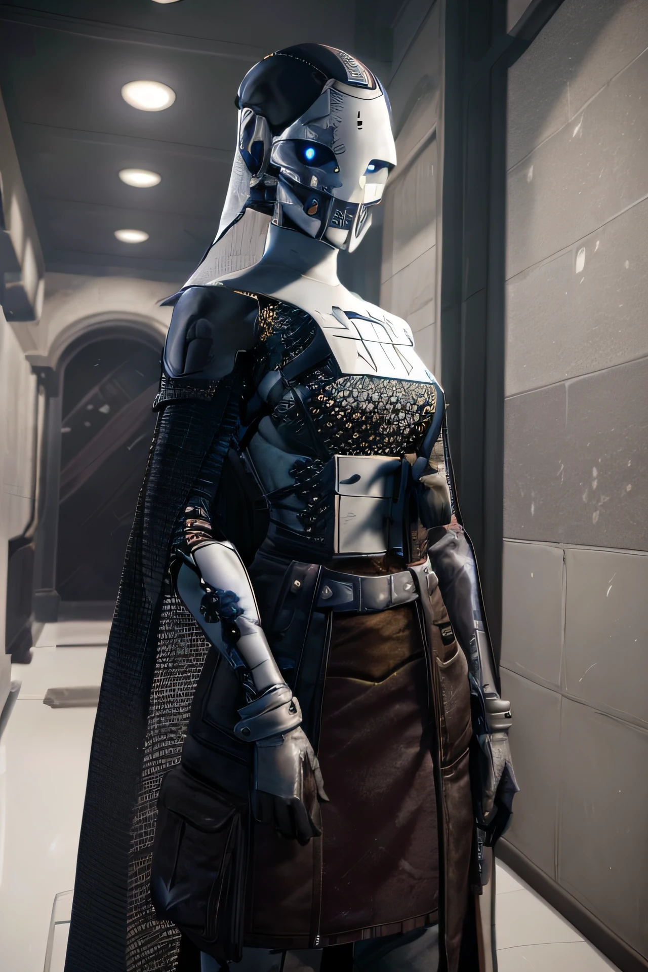 <lora:Ada-1 v2:0.7>, female, Ada-1, standing, hallway, looking at viewer, clothes, cape, detailed face, detailed, masterpiece