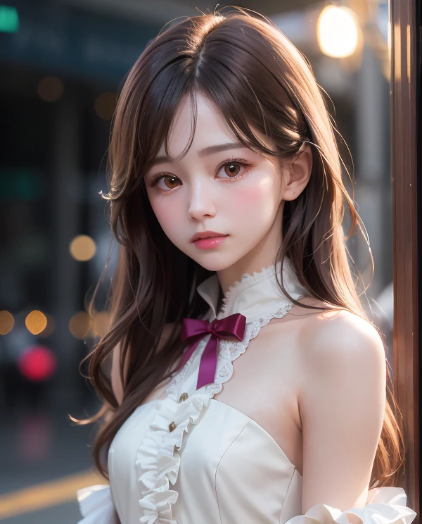 best quality, ultra hi res, photoreaslistic, a photography of a beautiful girl,  detailed face, undressing, (detailed Cropped lace blazer with a lot of frills and ribbons), Mountain, (face close up), seductive look, looking at another, random background, Sofia, 
<lora:pureInnocentGirl_v10(Pure_Innocent_girl):0.5:CFACE>, Pure_Innocent_girl, pureerosface_v1, (upper body),  pov, (((depth of field))), pale and lustrous skin, (small breasts), neon glow, random background,  vivid,detailed, realistic, beautiful, stunning lighting, stunning reflections, sun rise, bokeh mood,  very long hair,,