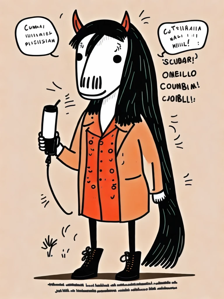 <lora:GemmaCorrell:1>white Russian horse tries to conquer the world with cucumber, By Gemma Correll
