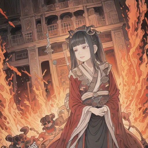 masterpiece, best quality, high quality,diyu, 1girl,skulls, in hell,hanfu, realistic, long sleeves, fire, black hair, <lora:diyu:0.6:1,0.1,1,1,0.05,0.1,0,0,0,0,0,0.8,1,1,1,1,1> ,<lora:xuanxue_v2.0:0.6>