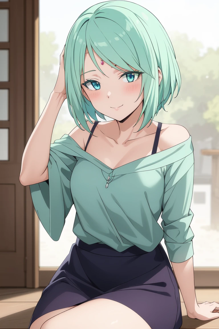 ((best quality)), ((masterpiece)), (detailed),
mjurran
1girl, aqua_hair, bangs, blue_eyes, closed_mouth, collarbone, green_hair, looking_at_viewer, short_hair, smile, solo, sitting,
<lora:MjurranV2223:0.8>
(((tick on the head)))