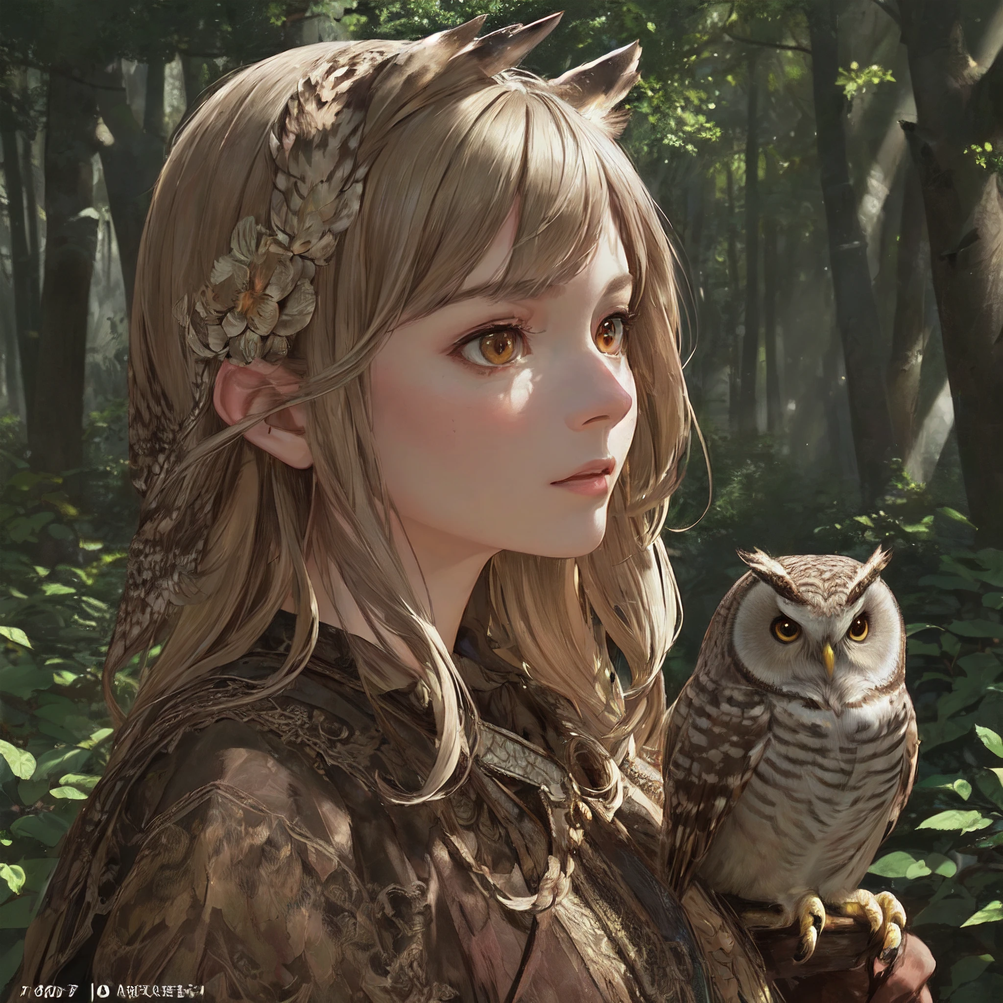 (masterpiece, best quality, ultra-detailed, best shadow),(western style:0.5), (realistic:1.2), analog style, (fibonacci), (detailed background, owl, owls, forest, trees, sky, no humans), (beautiful detailed face,  feminine features, mature face),  (best illumination), ((cinematic light)), colorful, hyper detail, dramatic light, intricate details