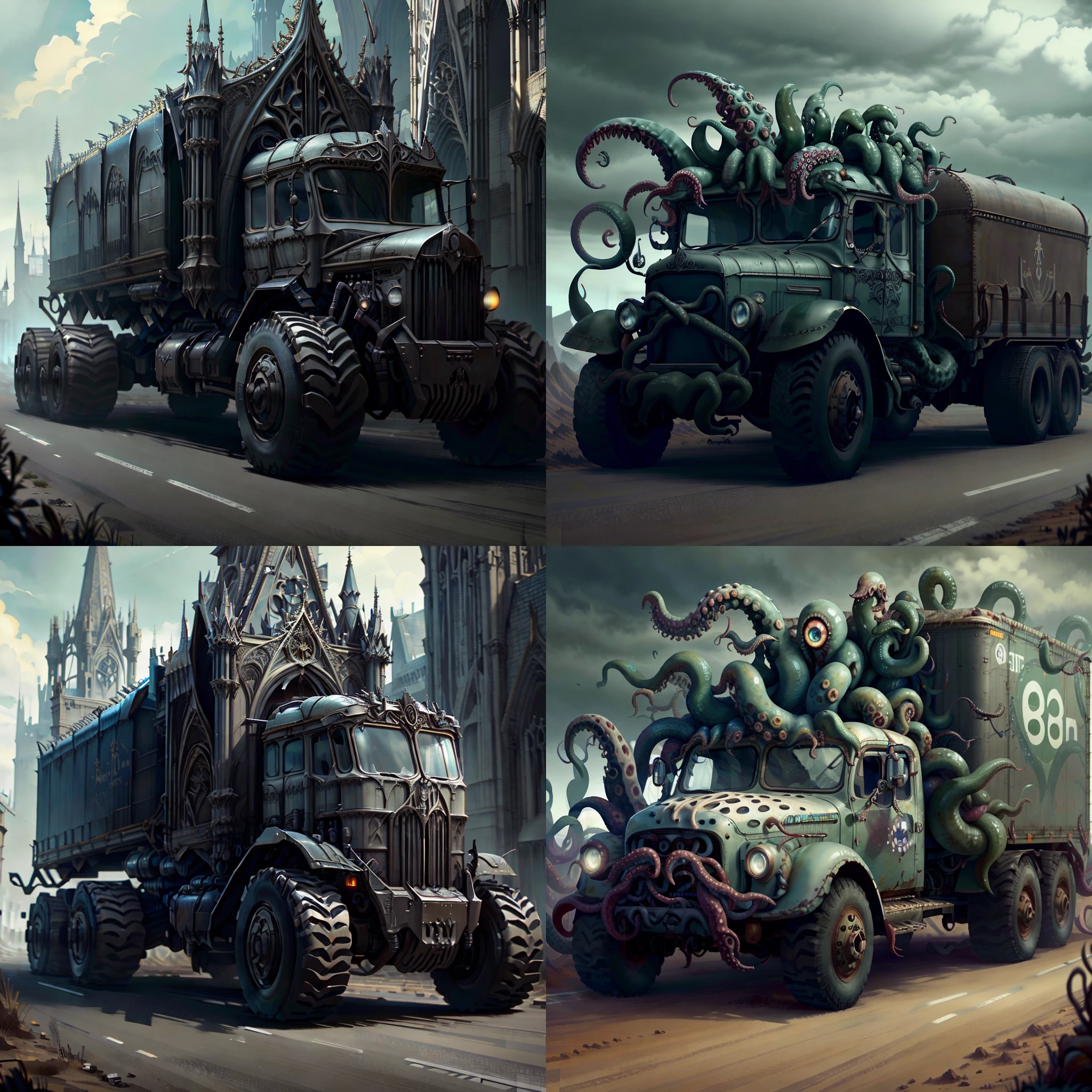 <lyco:HorrorBundleAI:0.9> NightmarishAI ,gothichorrorAI truck