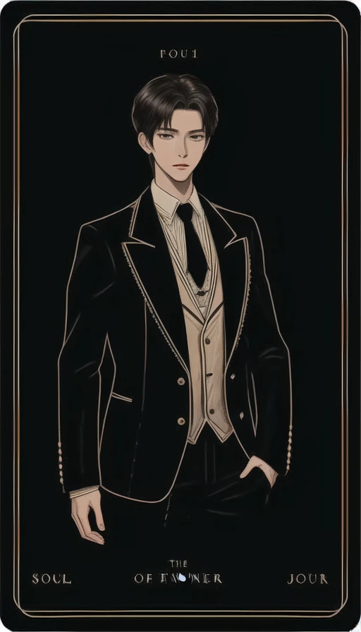soul card, line, 1boy, handsome face, fiower, <lora:soulcard-000002:1>