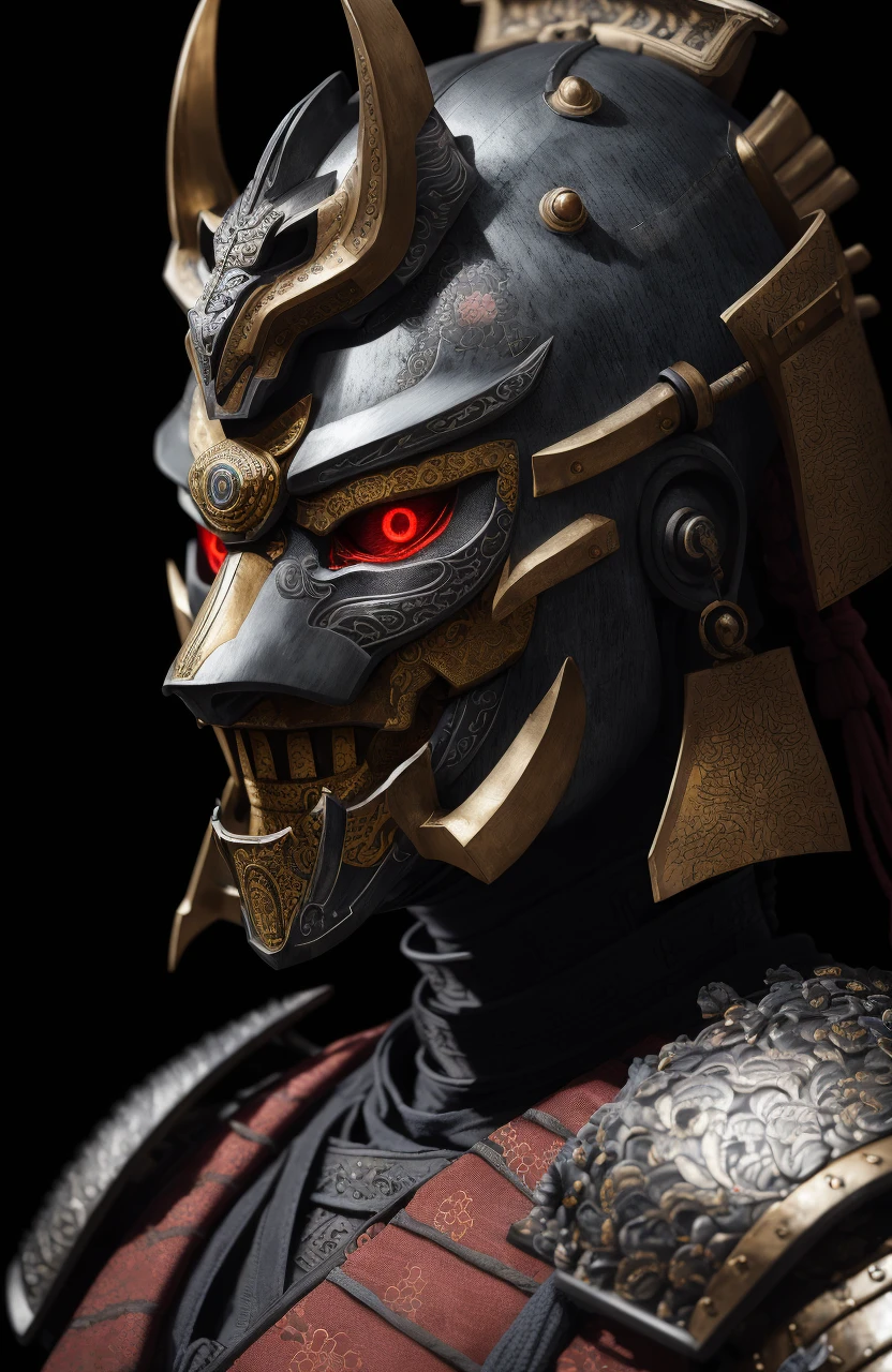 woman, samurai armor, helmet oni evil mask intricate, ornaments detailed, cold colors, metal, egypician detail, highly intricate details, realistic light, trending on cgsociety, glowing eyes, facing camera, neon details, ultra realistic details, portrait full body, japanese atmosphere, global illumination, shadows, octane render, 8 k, ultra sharp