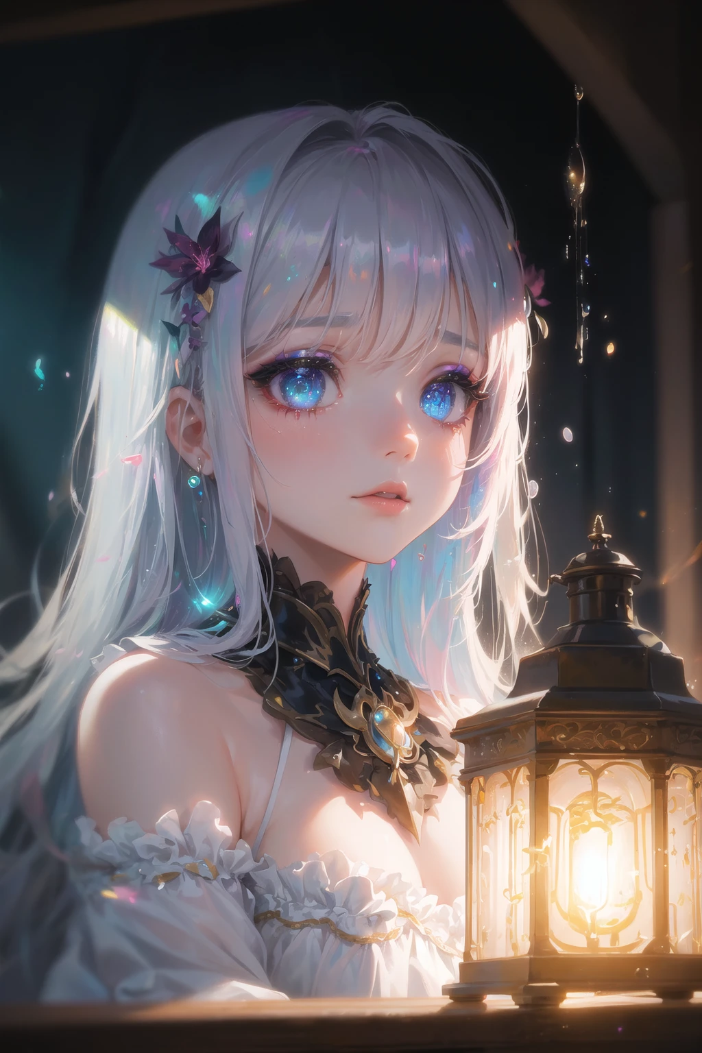 (Masterpiece:1.2), best quality, (illustration:1.2), (ultra-detailed),Eye focus,(Masterfully crafted Glow, pink lens flare), (Cinematic background), hyper details, (delicate detailed), (intricate details), octane render, hdr, (hyperdetailed:1.15), (soft light:1.2), 1girl, beautiful girl, ultra detailed eyes, mature, plump, thick, rainbow painting drops, paint teardrops, woman made up from paint, entirely paint, splat, splash, indoors, (bioluminescent hair:1.1),(glowing eyes), ((makeup)),(Cinematic masterpiece), fierce, powerful, splashes of colour absolutely eye-catching, (Cinematic headlight), ((caustic)), dynamic angle, beautiful detailed glow, ambient occlusion, ambient light, raytraced reflections,(best illumination, an extremely delicate and beautiful), ((cinematic light)), (soft:2),(Isekai), portal, new world, split dimension, (curious), (mysterious), (Exploring new world), (whimsical) ,