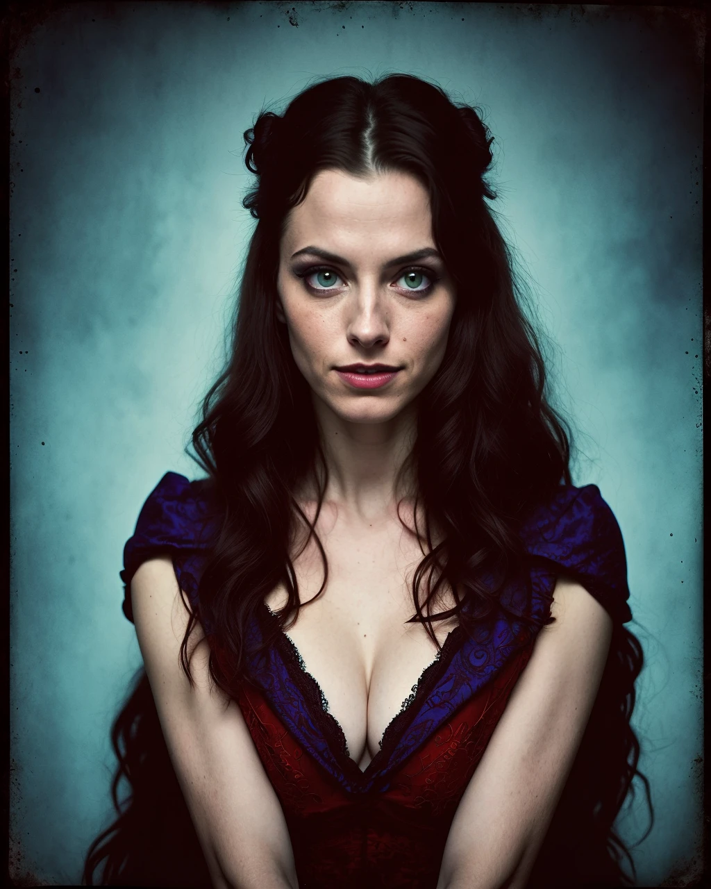 solo mid shot portrait photo of [Amouranth|Hailey Grice|Olga Kobzar|Kaya Scodelario] from a Tim Burton movie
dark fantasy background, charming smirking
by Catrin Welz-Stein and Tyler Shields ultra realistic highly detailed intricate photorealistic analog style photograph sharp focus on eyes, cinematic lighting