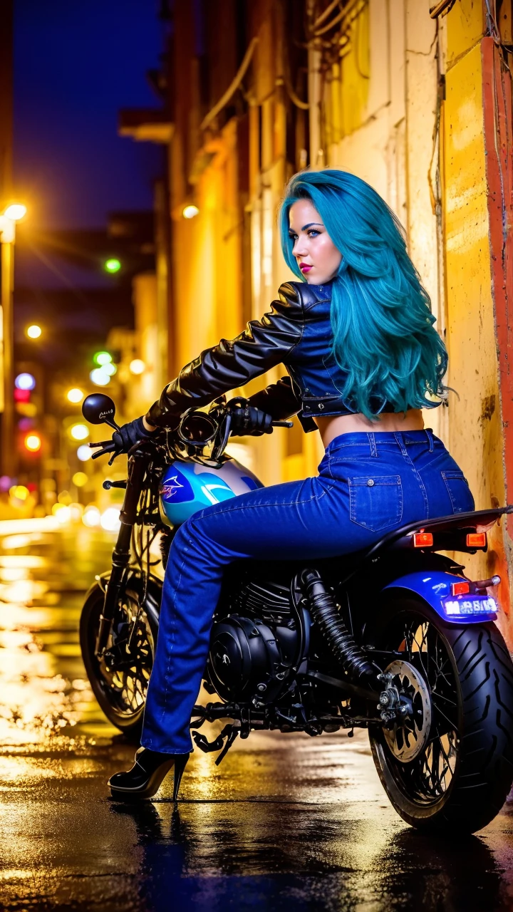 RAW photo of a beautiful AlissaWhiteGluztQuiron woman with a blue hair
riding on the back of a motorcycle, 5 0 0 px models, trichromatic colors, led glowing purple eyes, 2019 trending photo, anamorphic 80mm lens, blue headlights, dark alley,
<lora:quiron_AlissaWhiteGluz_v3:1> ,