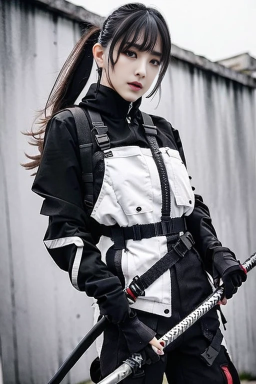 kglamour_magv2, vivacious korean_race_queen wearing techwear jacket, urbansamurai,
holding long katana sword,
fashion photoshoot with vibrant backdrop,
masterpiece, breathtaking, dramatic composition,
ultra realistic, 100mm, Fujifilm XT3, Canon50 DSLR, 
sharp focus, hyperrealism, highly detailed, crisp edges,
 <lora:urbansamurai_v0.3:.8>