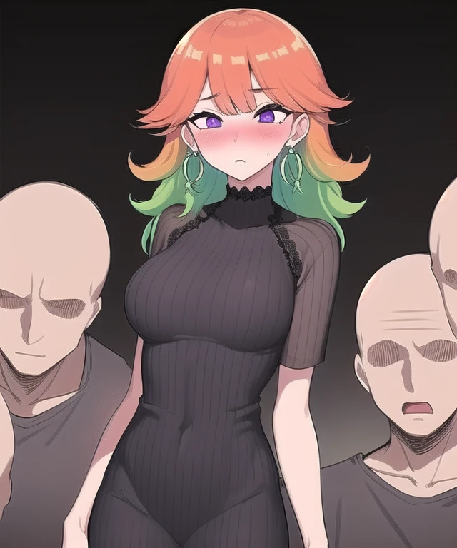 1girl, takanashi kiara, multiple boys, crowd, faceless male, embarrassed, earrings, purple eyes, best quality, black background
<lora:faceless-11:0.8>