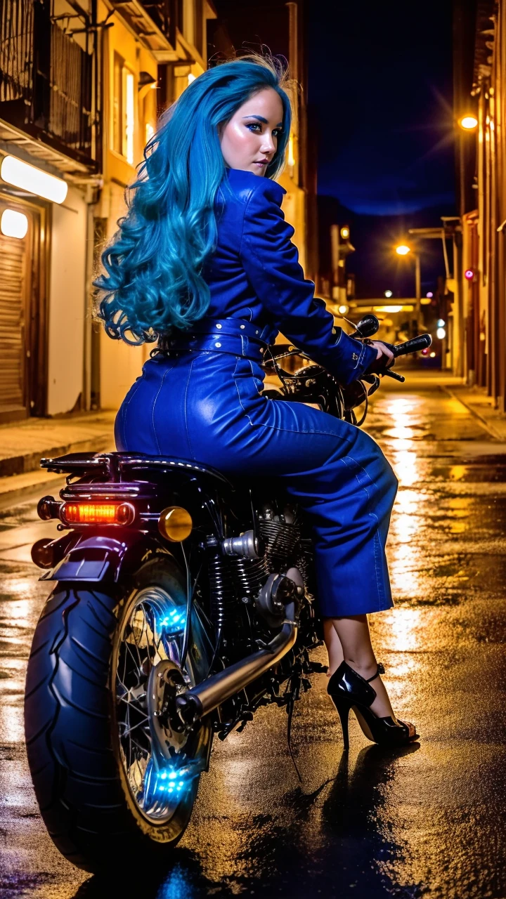 RAW photo of a beautiful AlissaWhiteGluztQuiron woman with a blue hair
riding on the back of a motorcycle, 5 0 0 px models, trichromatic colors, led glowing purple eyes, 2019 trending photo, anamorphic 80mm lens, blue headlights, dark alley, queer woman,
<lora:quiron_AlissaWhiteGluz_v3:1> ,