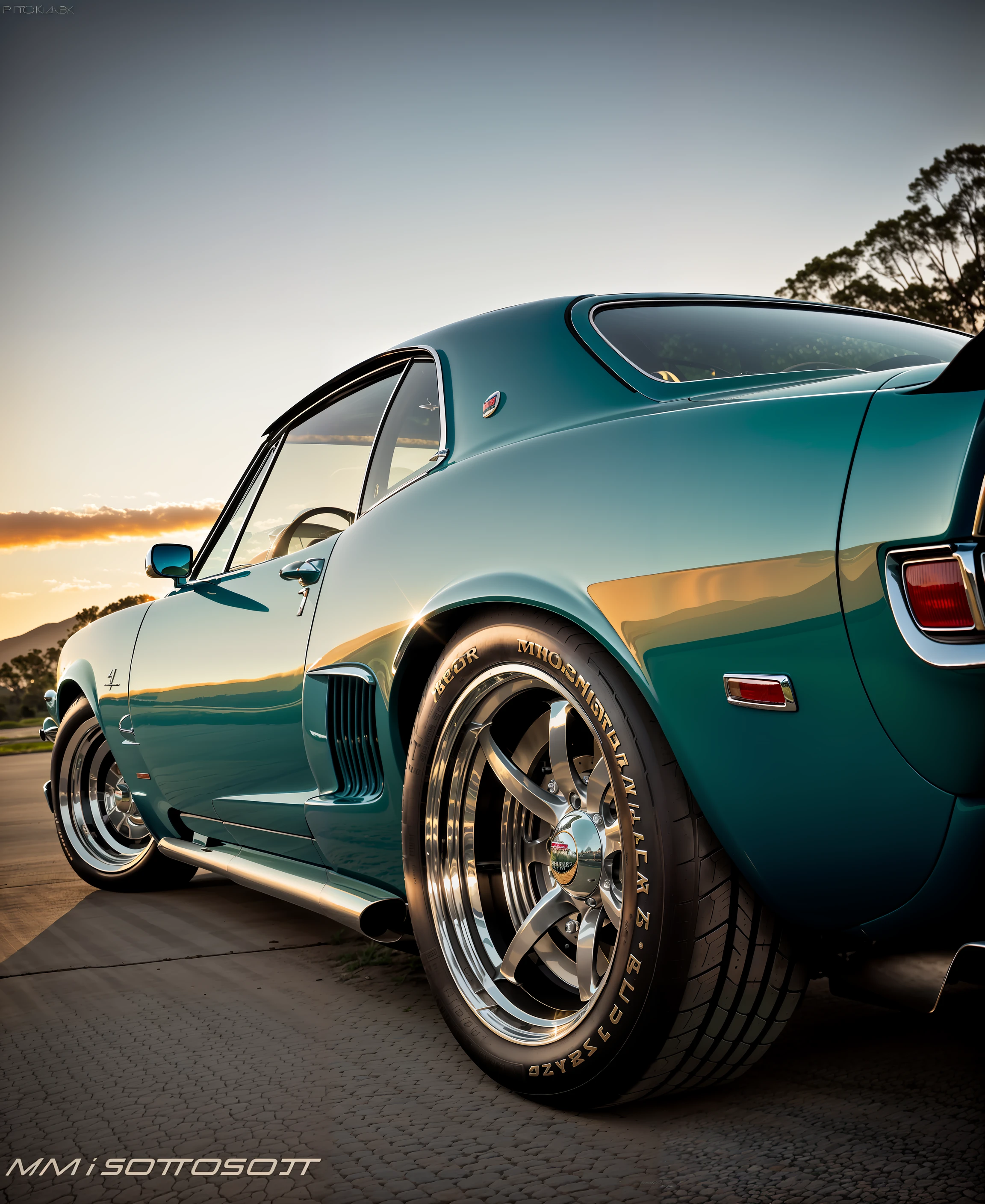 an award winning photo of a boss muscle car, hdr photo, magical fantasy aesthetic, hyper realistic photograph, best quality, 18mm f/8, trending on flickr