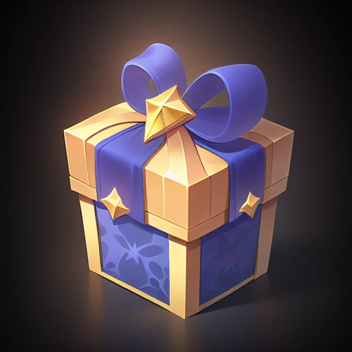 A gift box, gems, gold coins, patterns, stars,  
high-definition, game icons, patterns, black background   <lora:GameIconResearch_GiftBox_Lora:0.5>