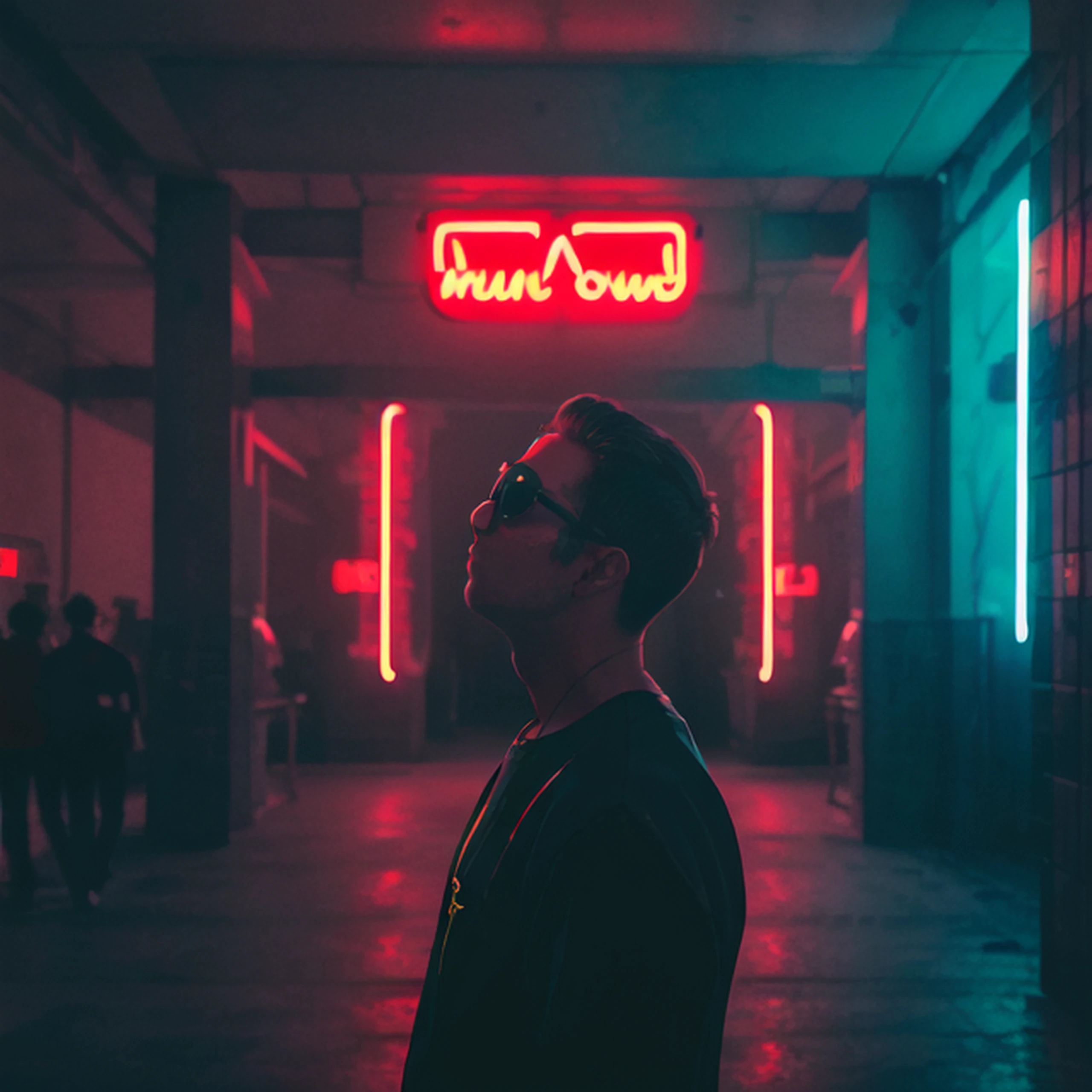 DSLR photo, Raw photo, (close up of man wearing reflective sunglasses:1.3), (neon sign:1.3), tunnel, tiled walls, UndergroundClub, (side view:1.3), red light, <lora:UndergroundClub:0.6>, soft lighting, realistic, hard shadow, masterpiece, best quality,  <lora:theovercomer8sContrastFix_sd15:0.6>