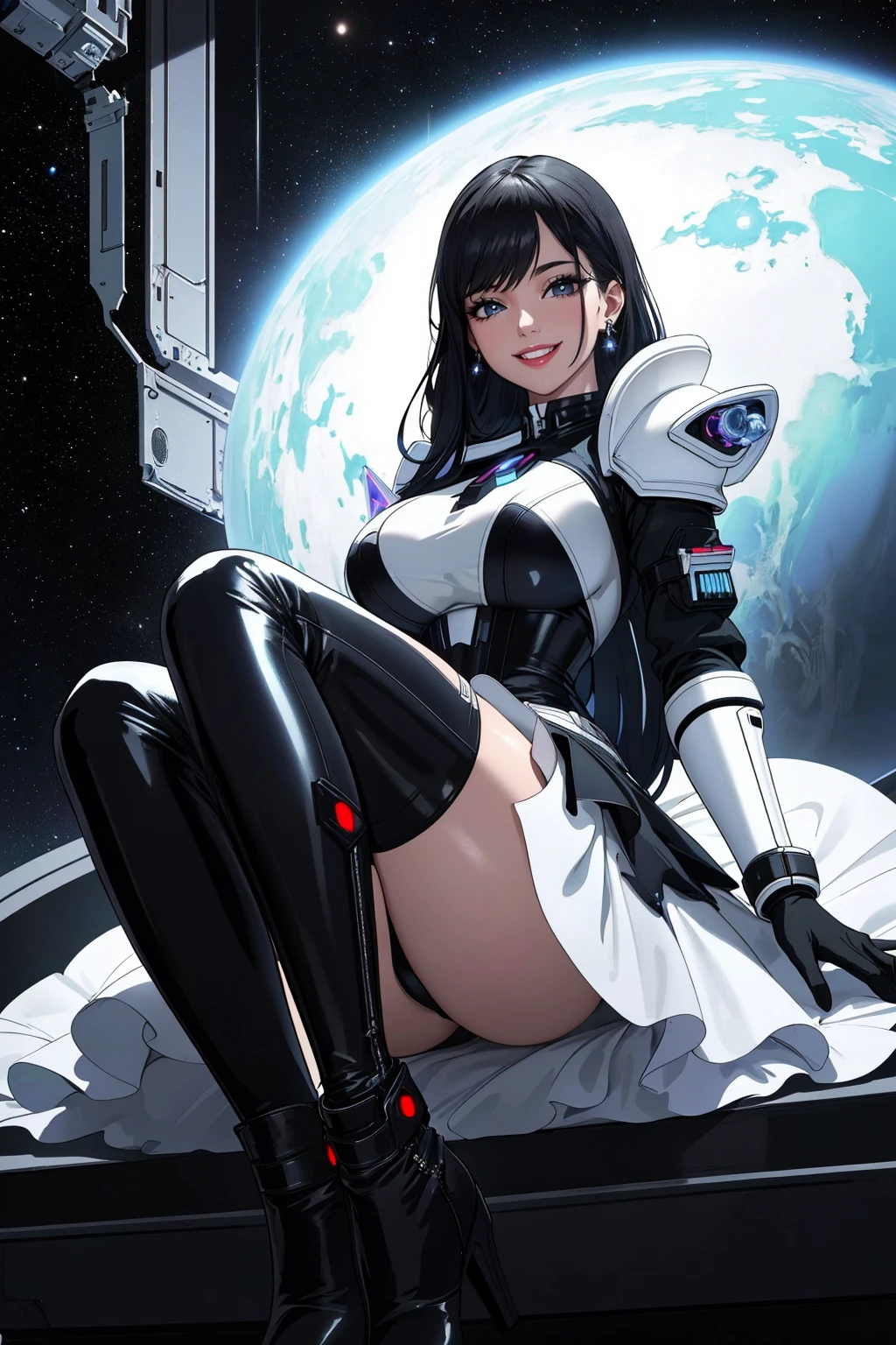 4K, Masterpiece, highres, absurdres,natural volumetric lighting and best shadows,ballgown,highly detailed face, highly detailed facial features,a woman in a (mecha outfit,wearing edgMechaGirl cyber_armor:0.95) , (wearing a ballgown:1.2),cyberpunk setting,metallic embroidery,cowboy shot <lora:NeonGown:0.88>