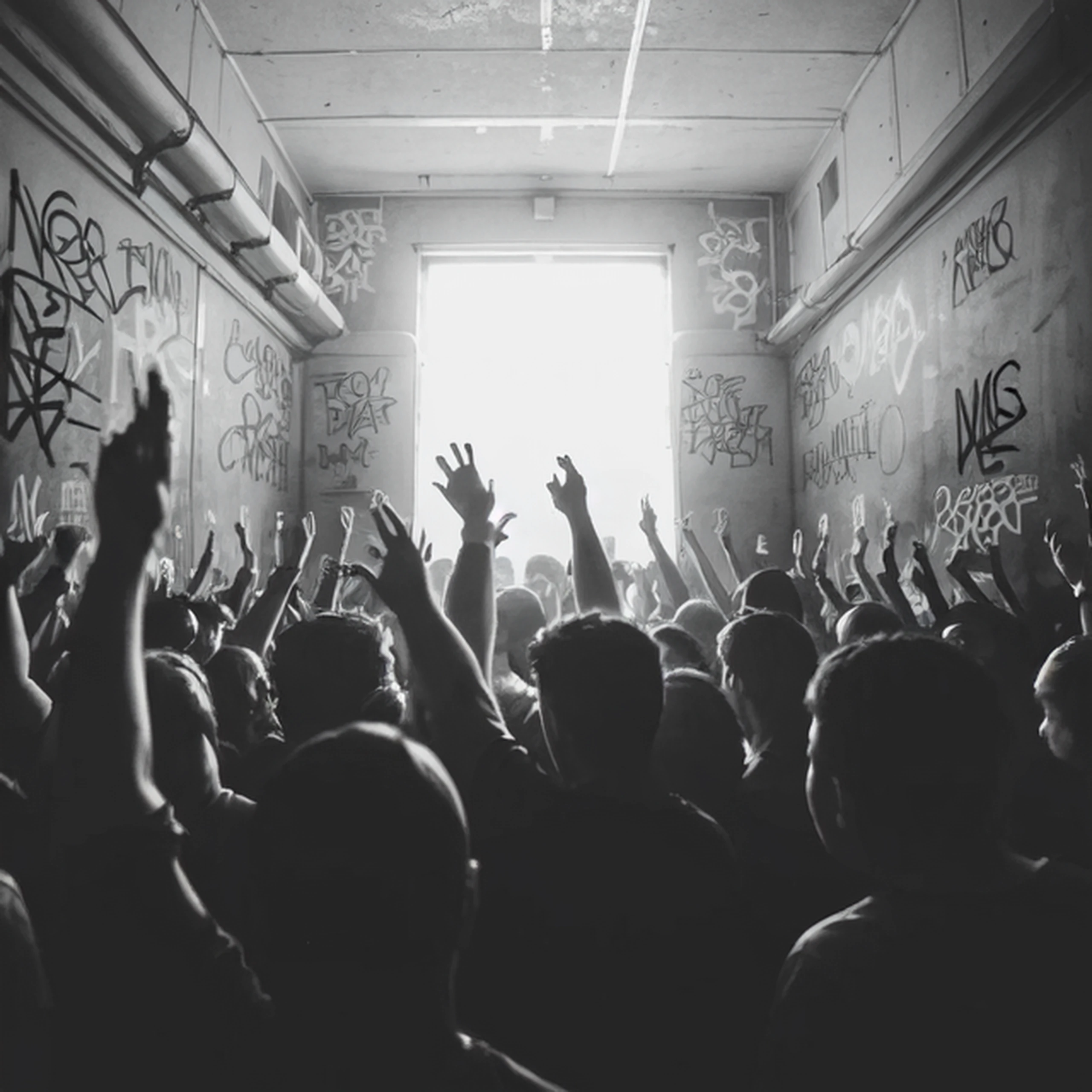 DSLR photo, Raw photo, crowd of people, hands in the air, graffiti on walls, dark, 8k, contrast, detailed, intricate, looking in mirror, UndergroundClub, <lora:UndergroundClub:0.6>, soft lighting, realistic, hard shadow, masterpiece, best quality