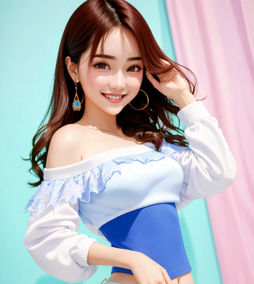 4K, Masterpiece, highres, absurdres, smiling,dark hair,beautiful edgVietd_woman, a woman in a white top and blue shorts ,perfect edgVietd_face, perfect edgVietd_body<lora:Doll_LikenessbyEDG_edgVietd:1>