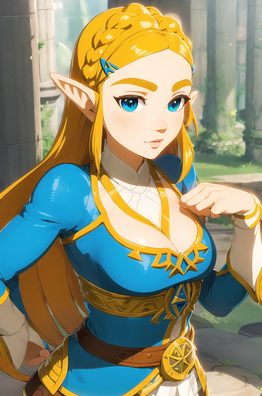 <lora:zelda_v2:0.6>,zelda\(princess\), 1girl, solo,breasts,sexy pose,