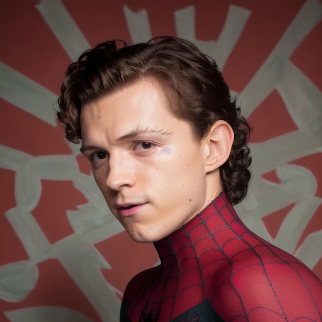 an emotive rococo portrait of tomholland person dressed as spiderman of style-paintmagic, professional photography, high resolution, 4k, nikon 9z, <lora:tomholland_6150:1>