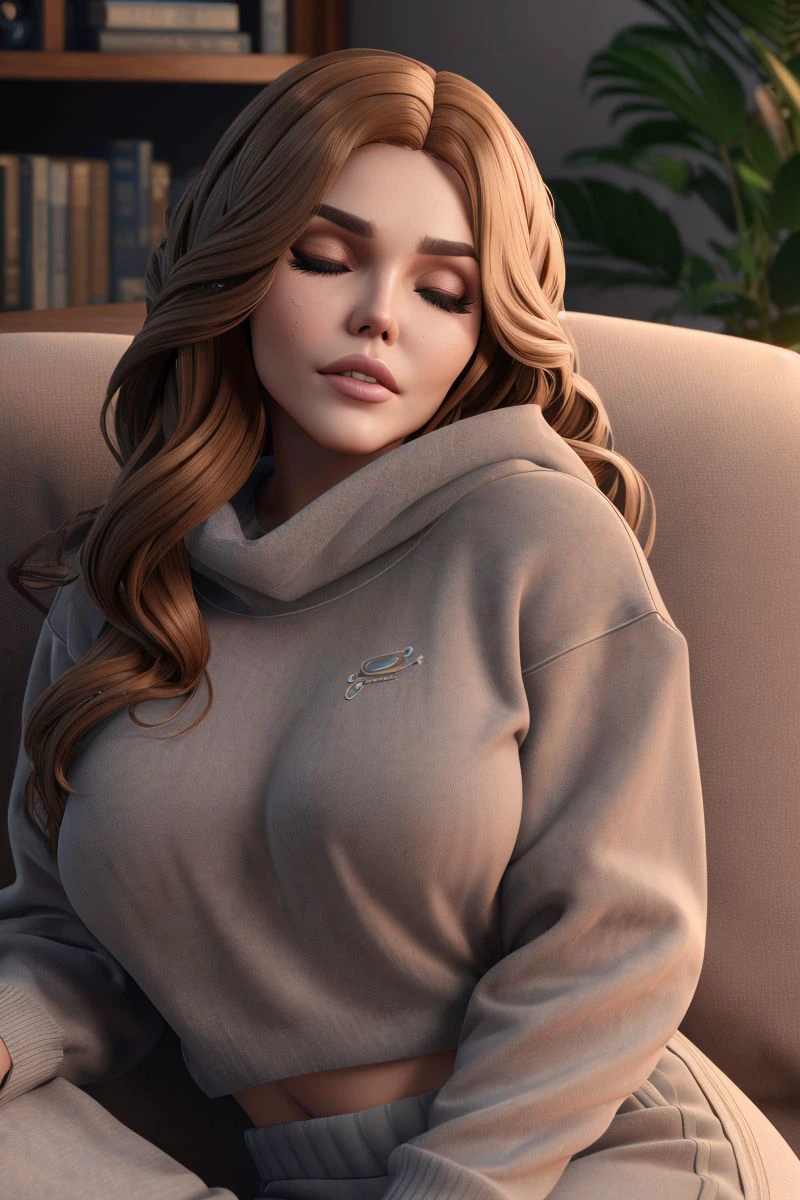 a photo of a hot S046_KalinkaFox, (sleeping:1.2) on a couch, wearing a (sweater) and (sweatpants:1.1), (8k, RAW photo, best quality, ultra high res, photorealistic, masterpiece, ultra-detailed, Unreal Engine)