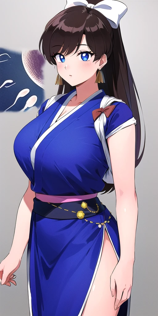 Anime girl in blue dress with a cat ears and tail - SeaArt AI