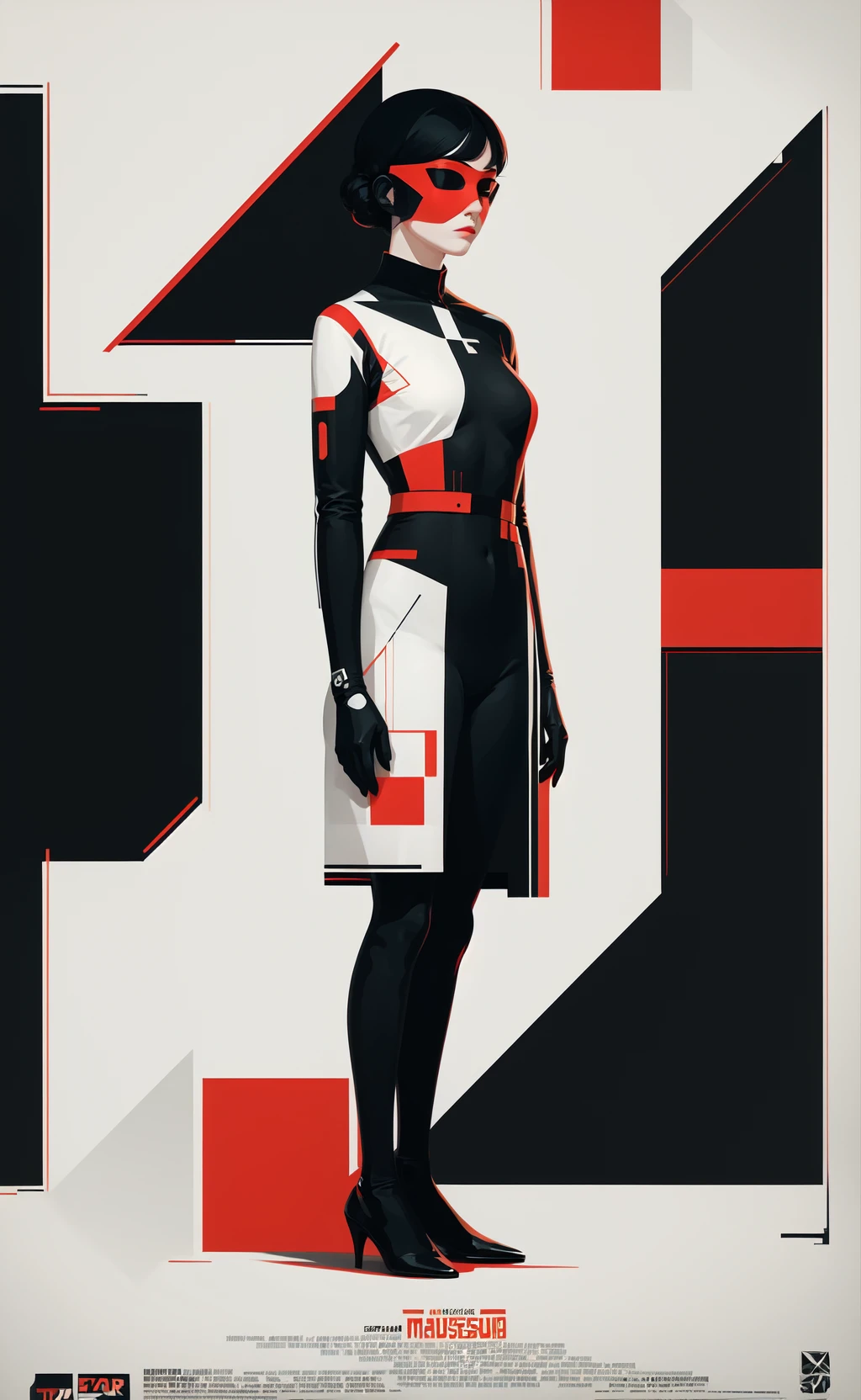 masterpiece, best quality, 1girl, spy movie poster, bauhaus, shapes, lines, abstract