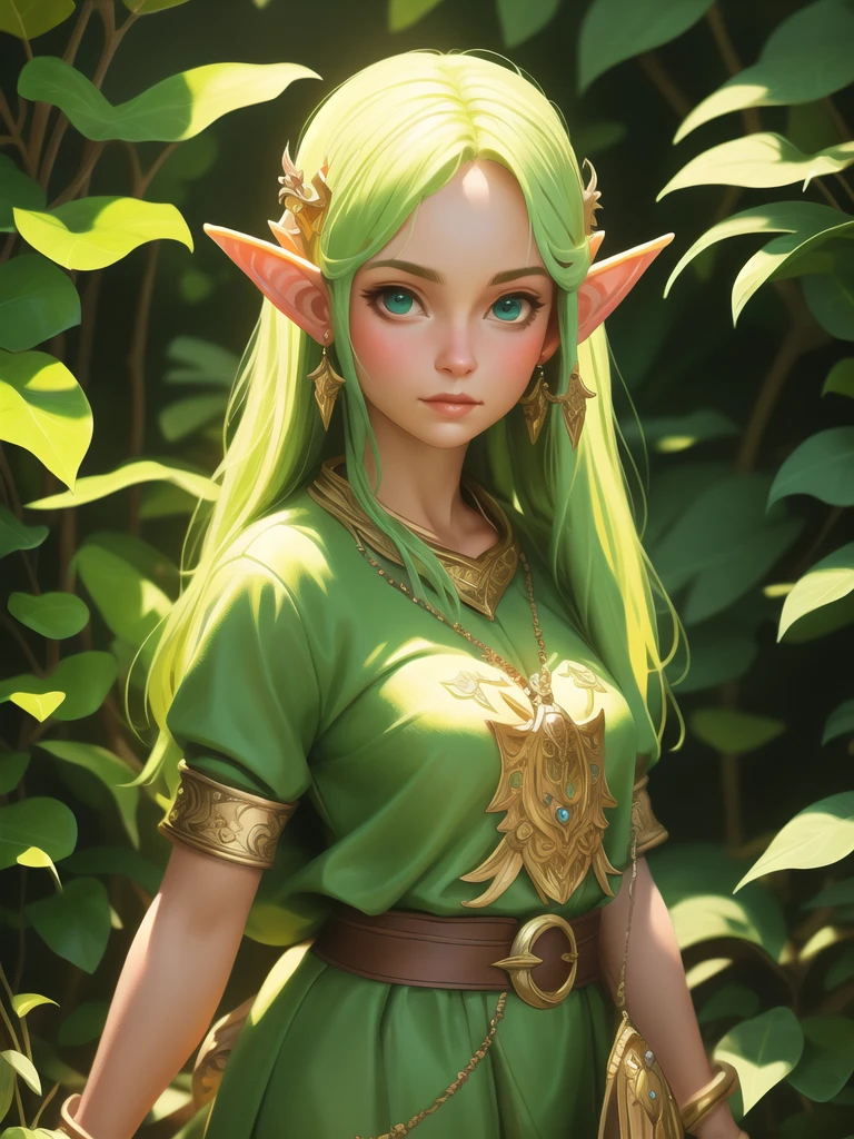 portrait, upper body, oil painting style, oil painting, elf, fantasy