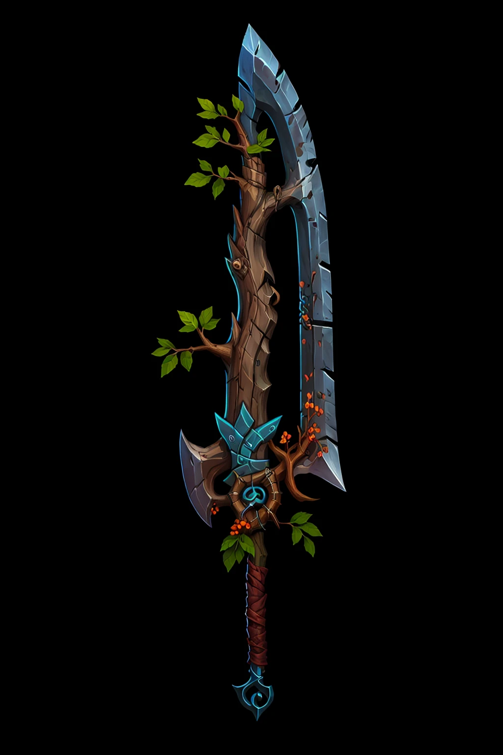 Game Art of battle sword in Painting Comix art style, <lora:Pecha_Swords_LORA_V1.4-000007:0.8>, best quality, Trending on Artstation, masterpiece, nature with branches