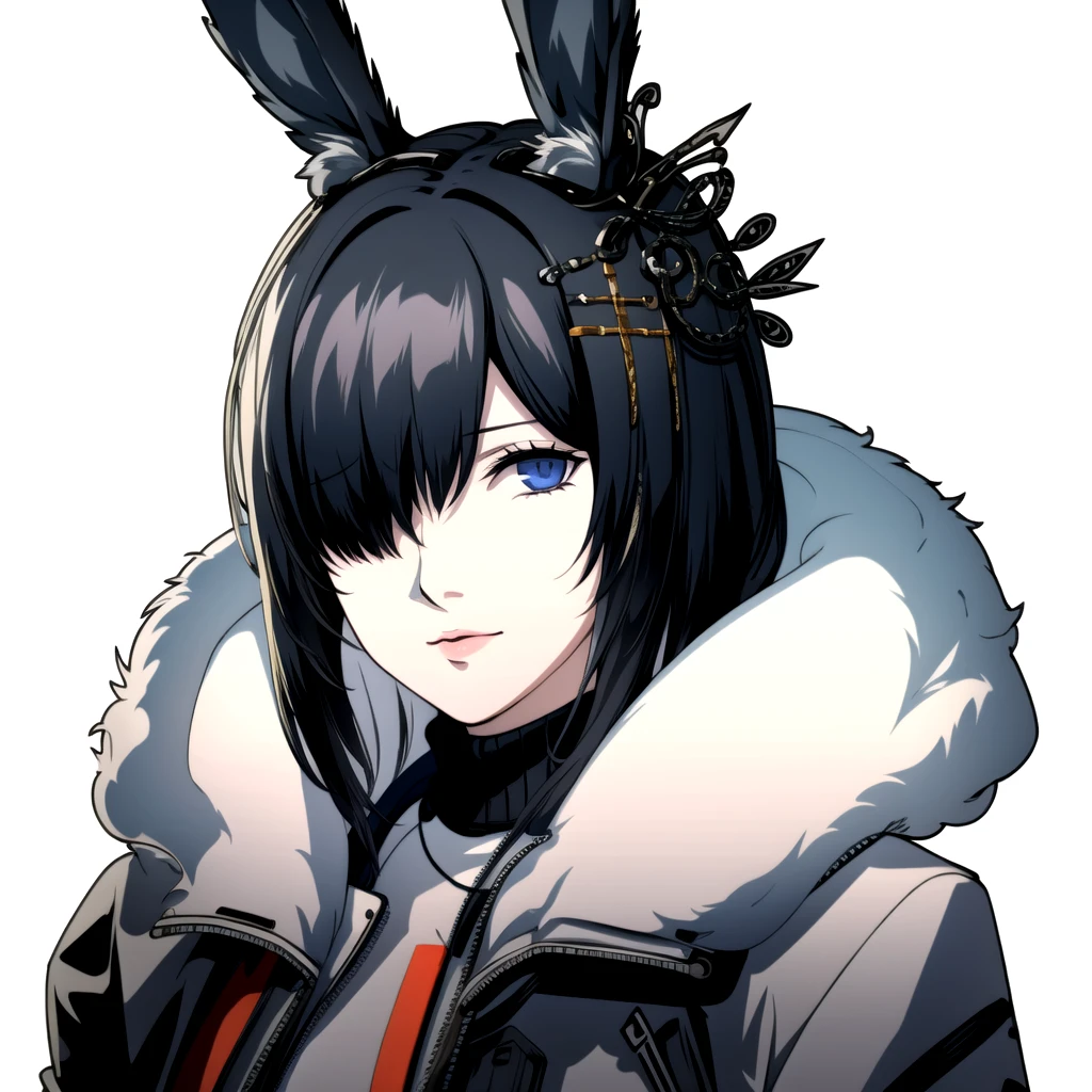 <lyco:Persona Lycoris-000036:0.75>, persona portrait,<lora:FrostNova:1>, 1girl, animal ears, closed mouth, dress, grey dress, grey hair, hair ornament, hair over one eye, hairclip, long hair, long sleeves, looking at viewer, rabbit ears, solo, turtleneck dress, frostnova \(arknights\),
((simple background, white background))),
(((masterpiece))), (highest quality), best quality, highres, (intricate details), 8K, extremely detailed, ((perfect face)), cinematic lighting, extremely detailed, perfect face, volumetric lighting, bokeh, amazing, (masterpiece:1.2, best quality),(((simple background, white background ))),