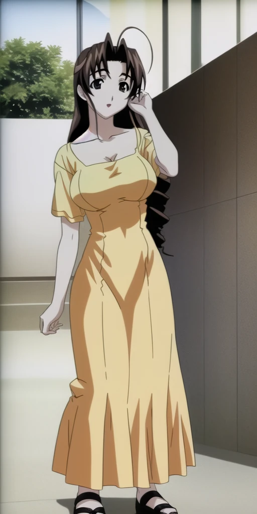 masterpiece, best_quality, highres, <lora:LHMutsumiOtohime:0.7> LHMutsumiOtohime, solo, standing, large_breasts, YellowOrangeDress