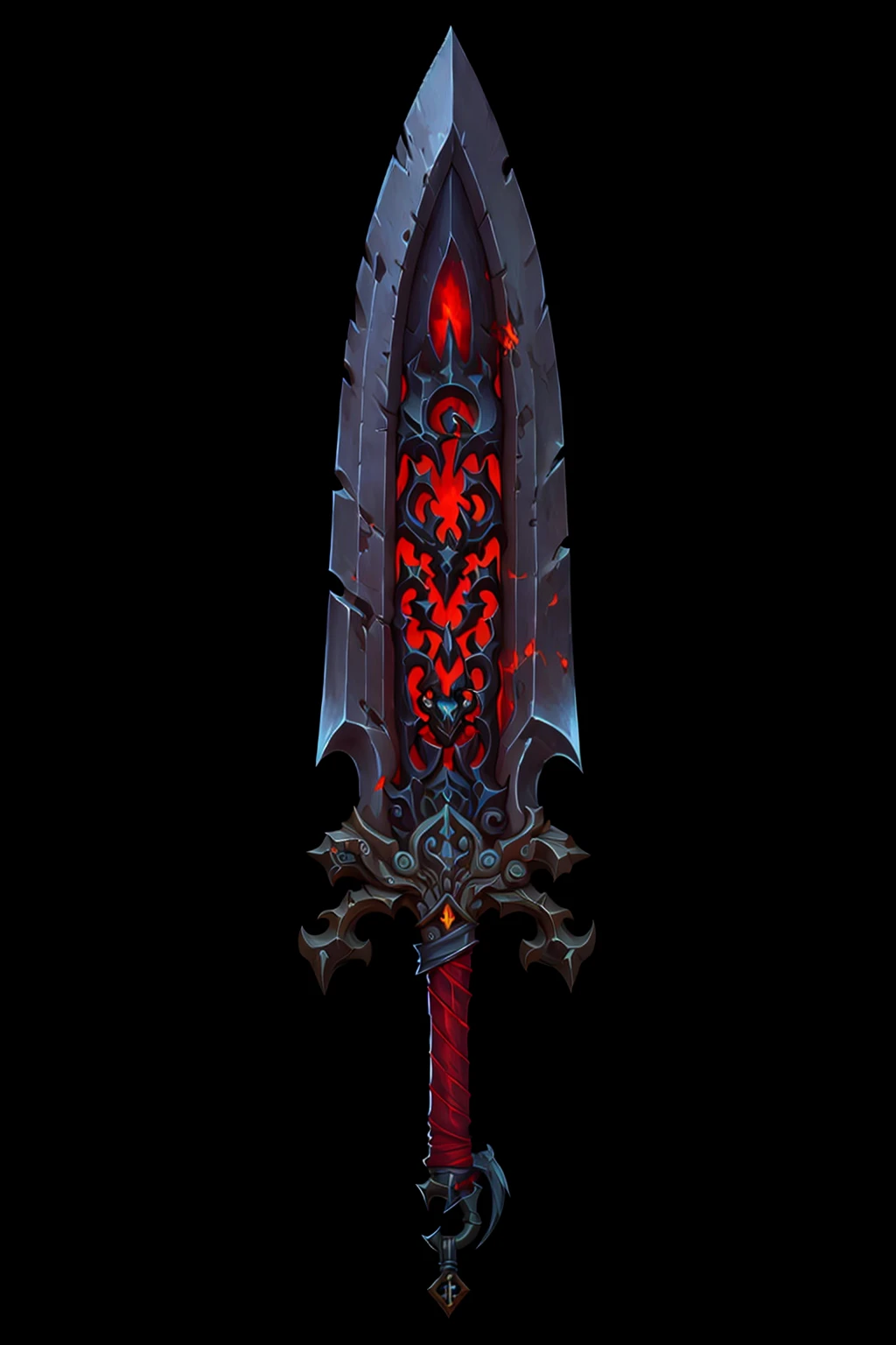 Game Art of battle sword in Painting Comix art style, <lora:Pecha_Swords_LORA_V1.4-000007:0.8>, best quality, Trending on Artstation, masterpiece, demonic scary red