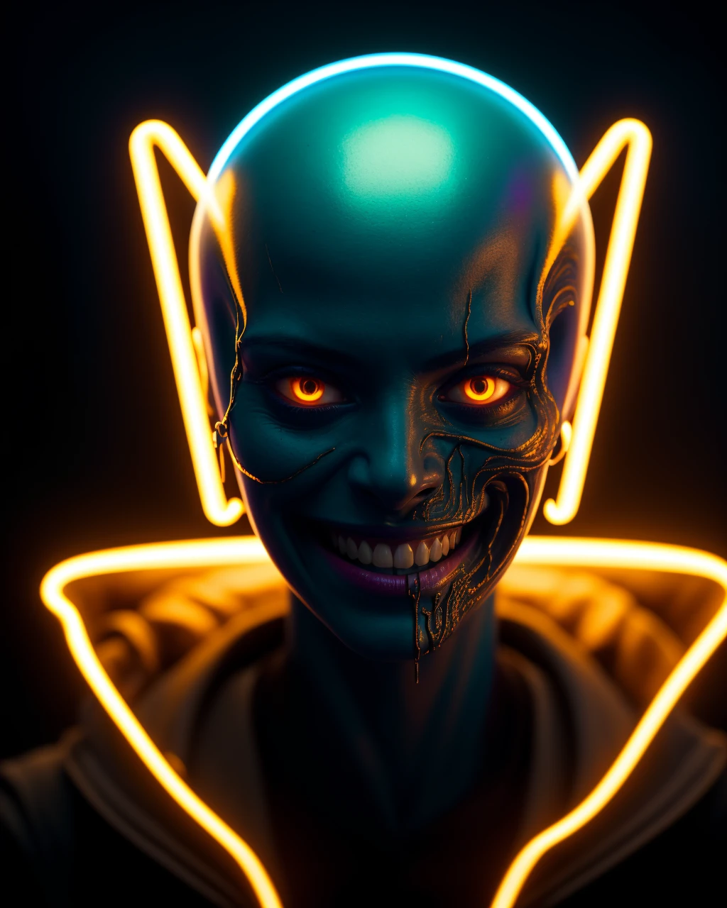 impossibly beautiful portrait of alien shapeshifter entity, insane smile, intricate complexity, surreal horror, inverted neon rainbow drip paint, trending on art station, photoreal, 8 k, octane render by greg rutkowski
<lora:Elixir:1>