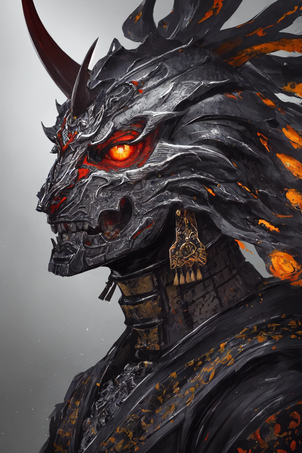masterpiece, best quality, 1man, samurai armor, helmet oni evil mask,intricate, ornaments detailed, cold colors, metal, egypician detail, highly intricate details, realistic light, trending on cgsociety, glowing eyes, facing camera, neon details, ultra realistic details, portrait full body, japanese atmosphere, global illumination, shadows, octane render, 8k, ultra sharp