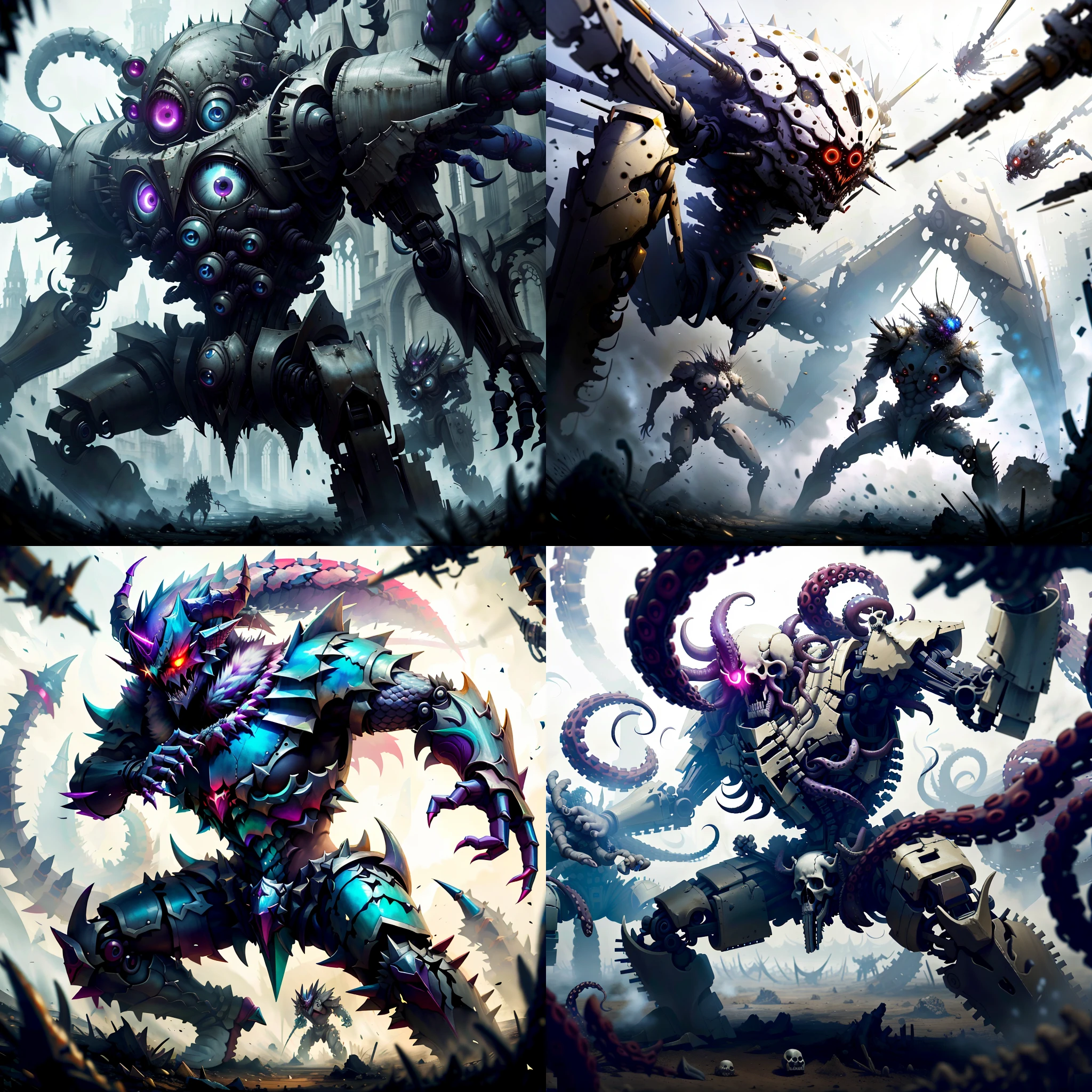 <lyco:HorrorBundleAIV4:0.9> gothichorrorAI ,ManyEyedHorrorAI battle mech