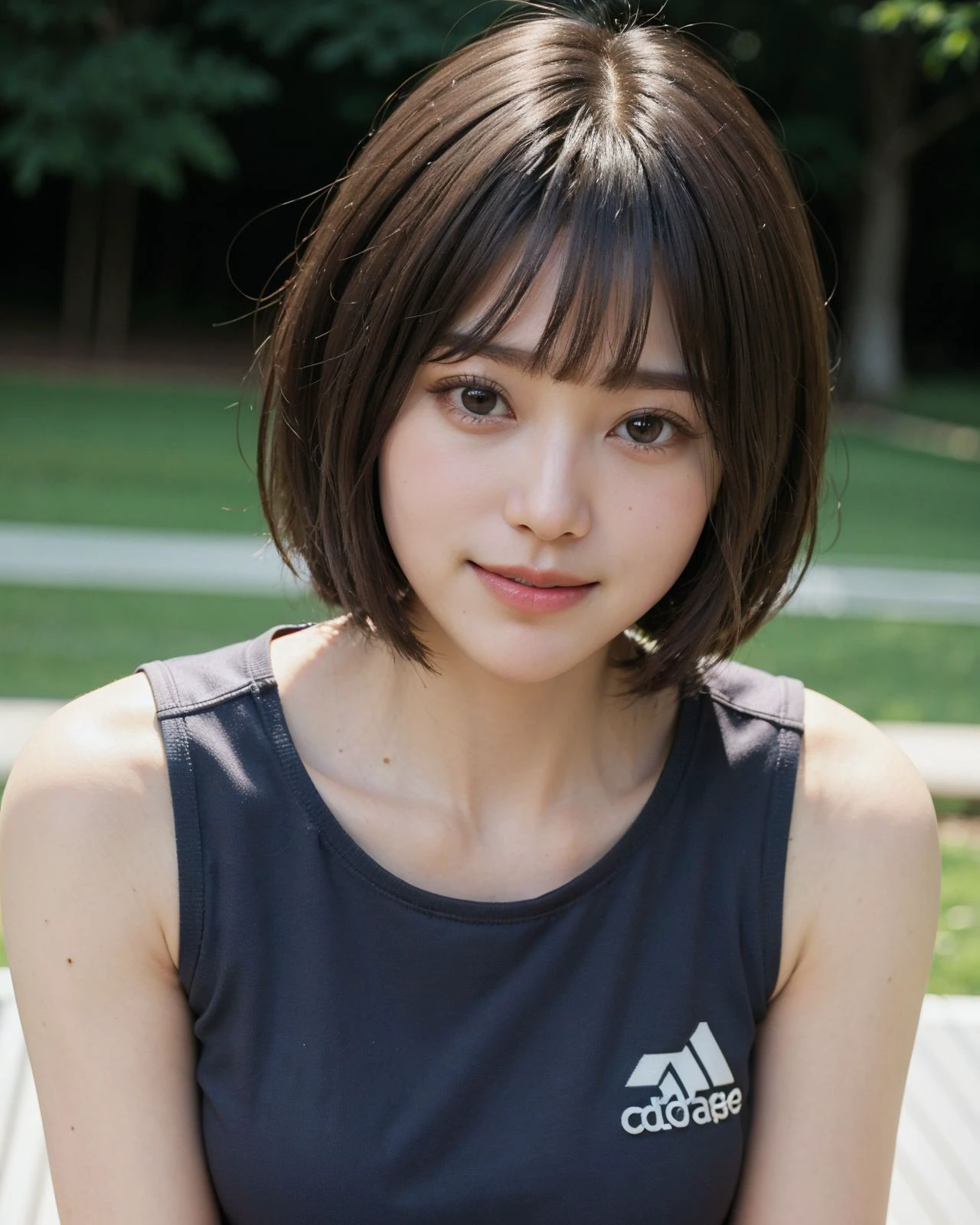 <lora:zyd232_ChineseGirl_v4_2:0.7> zydG, 1girl, detailed skin, looking at viewer, brown eyes, (short hair with bangs:1.2), (large breasts:1.0), (large areolae:0.8), smile, (face focus:1.4), close shot, 
(photorealistic:1.4), (best quality:1.0), (ultra highres:1.0), 8k, RAW photo, (masterpiece:0.2), (sportswear:1.5), portrait, 
(pureerosface_v1:0.5)