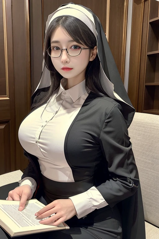 1girl , realistic, solo, <lora:koreanDollLikeness_v15:0.3>,<lora:taiwanDollLikeness_v10:0.2> ,  (masterpiece:1.2), best quality, <lora:nun_cos_v10-01:0.8>, nun, book