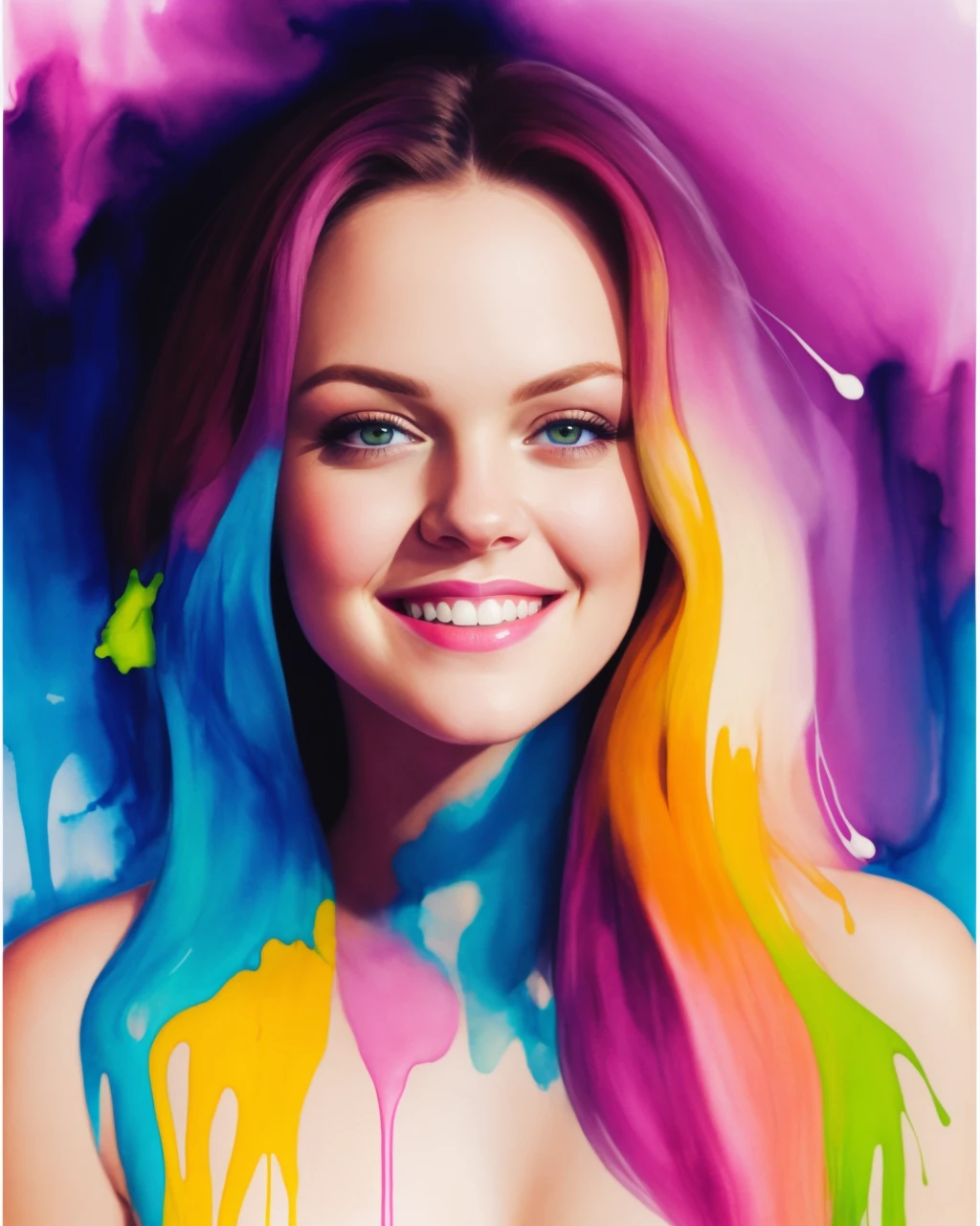 attractive appealing smile Alexis Texas naked by agnes cecile, half body portrait, extremely luminous bright design, (pastel colours), (ink drips)+, autumn lights <lora:Elixir:1>