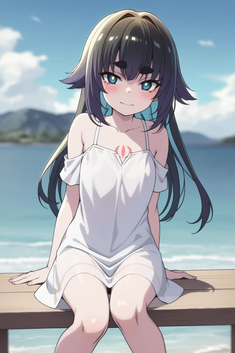 best quality, (masterpiece:1.2), detailed,
Sistine Fibel,
1girl, solo, open mouth, smile, blush,
long hair, grey hair, green eyes, one eye closed, blue hairband, animal ears,
white bikini, floral print, sarong, small breasts,
standing, looking at the viewer,
beach, water, palm, light rays