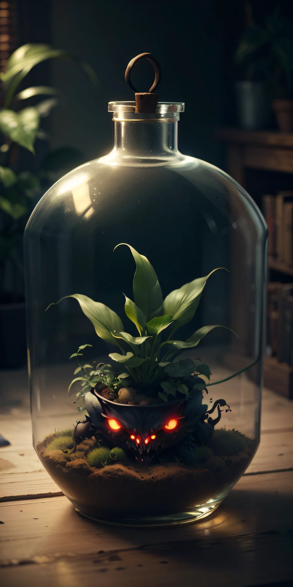 demonmawai, Transparent Creepy evil plant, terrarium, <lyco:HorrorBundleAI:0.4>