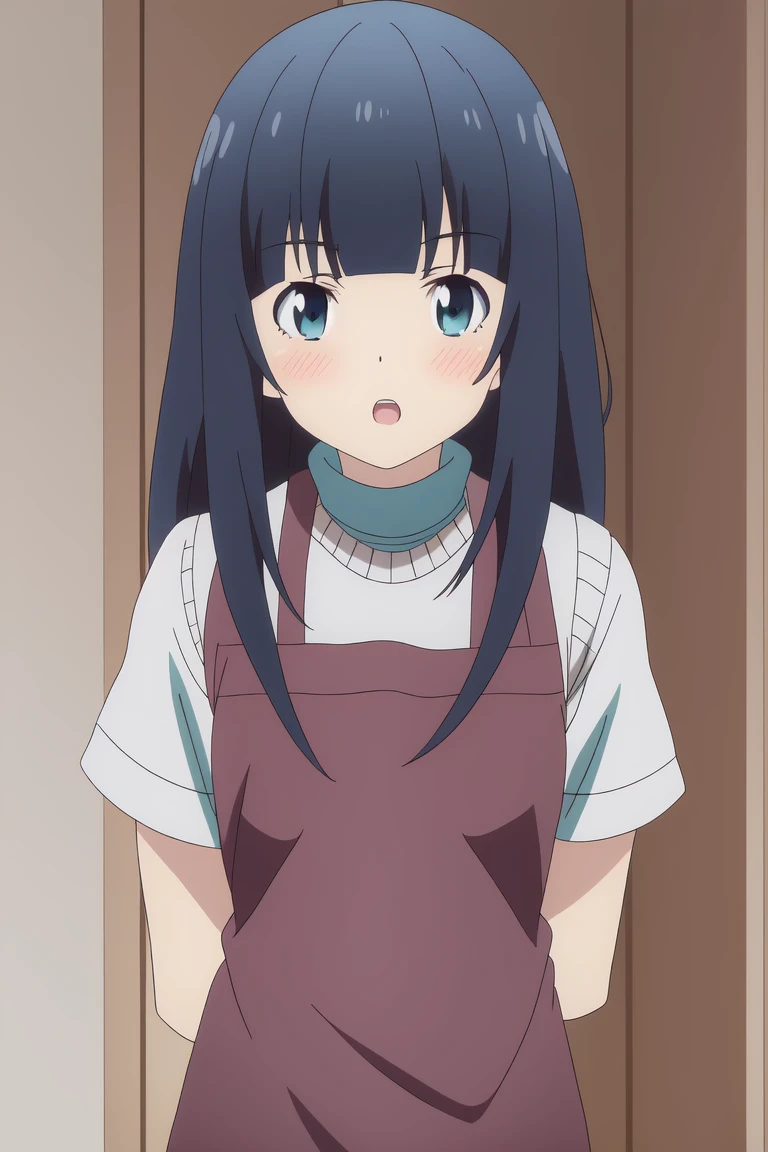 Kyoto animation, female, long hair, black hair, dark blue eye, cute face, thick eyebrows, big breast, sexy butt, slim body, sexy thigs, naked, hot spring, take a bath, sweet smile, 18 years old