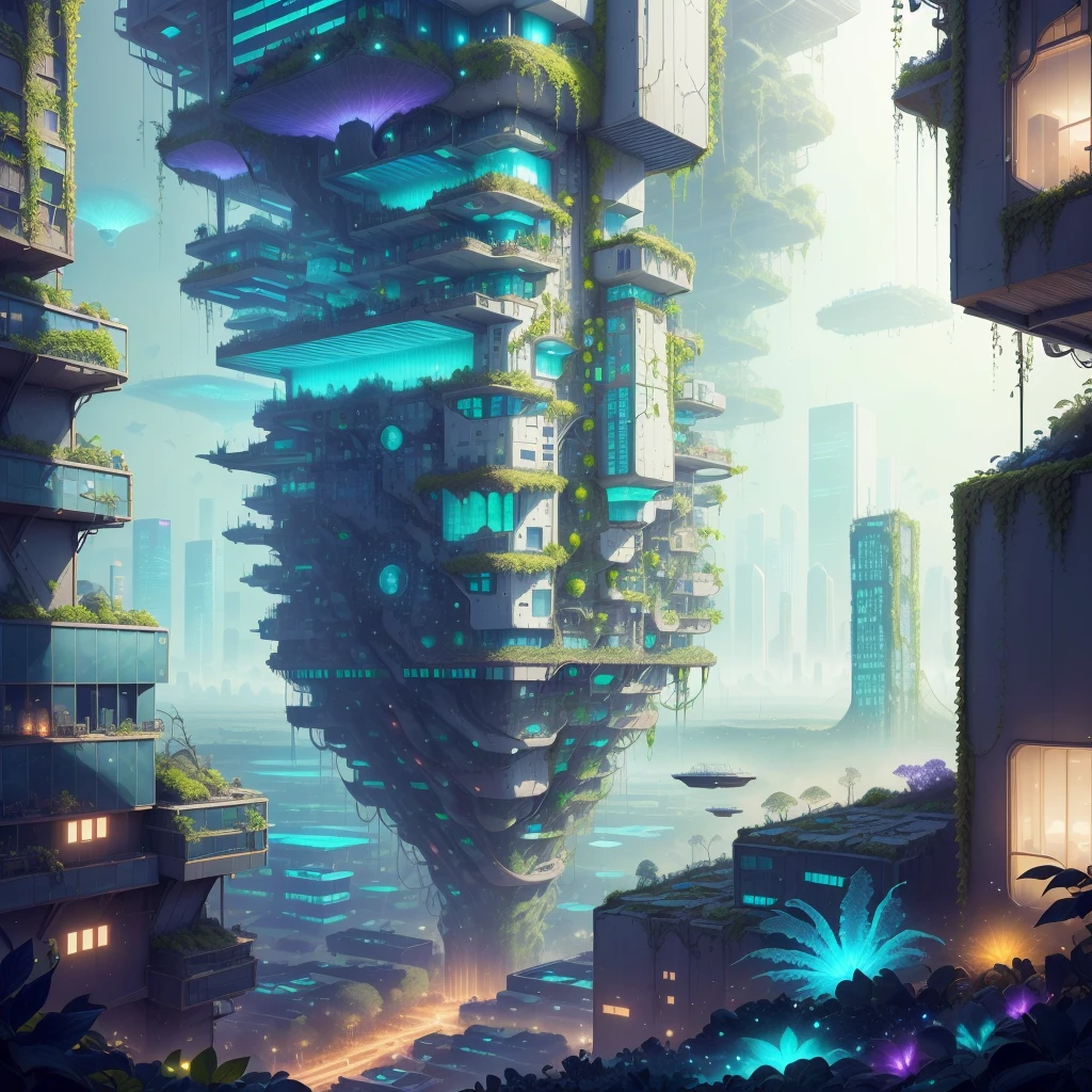 <lora:BiophyllTech-20:0.8>,BiophyllTech, bioluminescent ,fully-organic, utopia,
city, urban area, air vehicles,