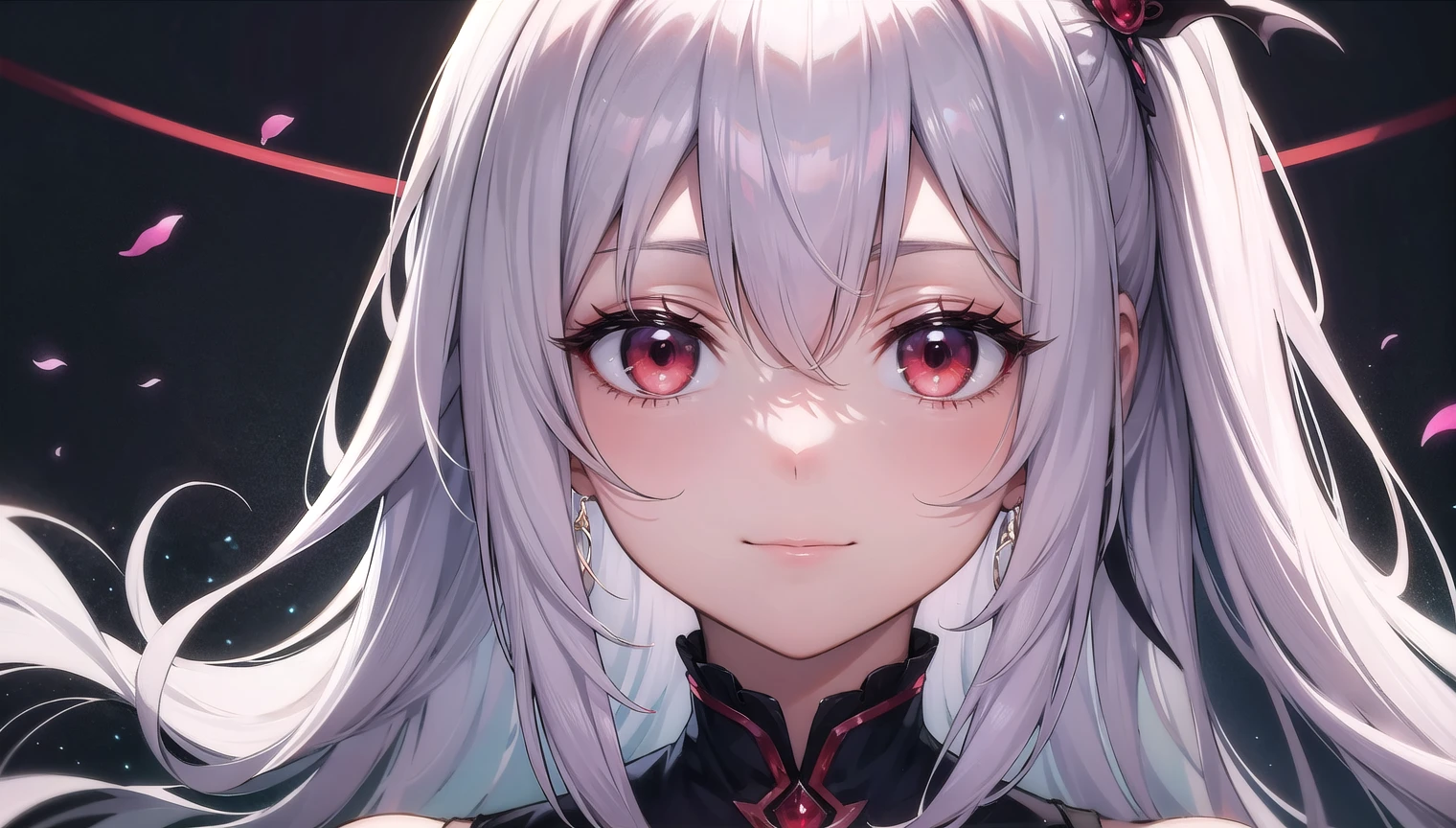 portrait, (smile:0.5), closed mouth, red eyes
