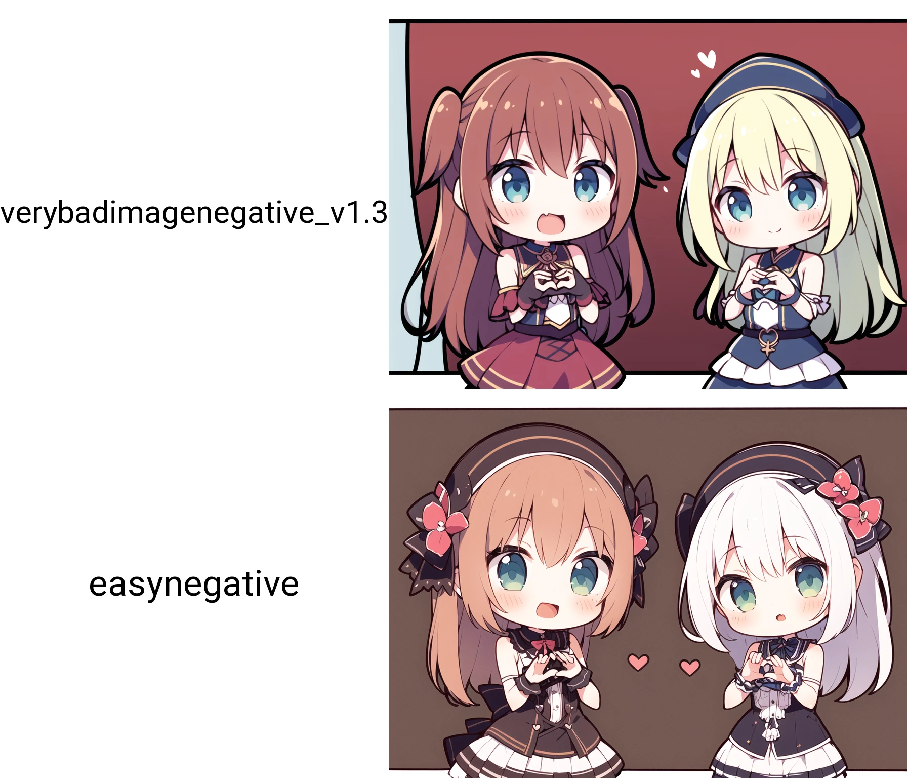 2girls, heart hands duo,  chibi,> <