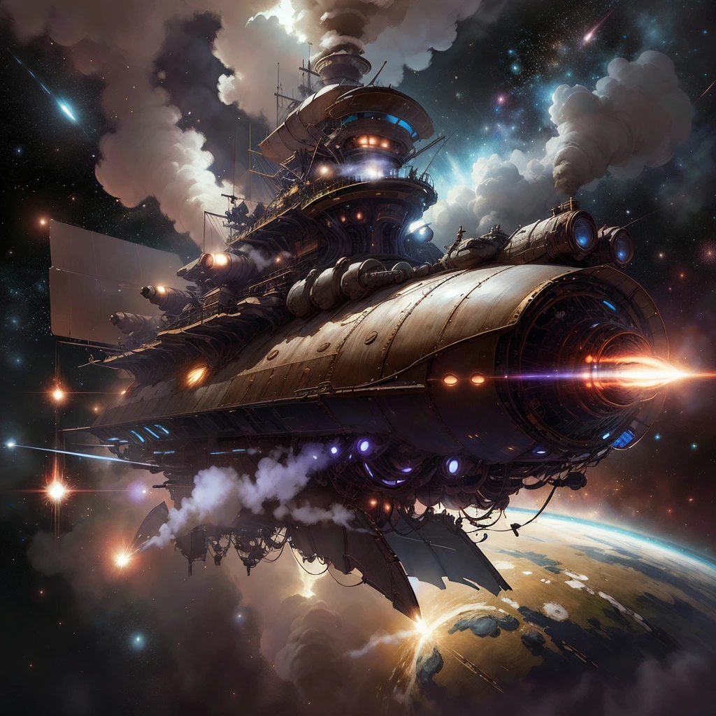 <lora:SteamPunkAI:.9>  SteamPunkAI   spaceship in space, stars