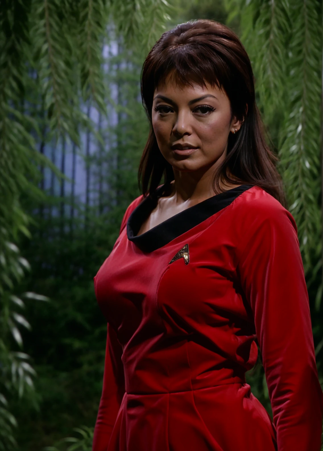 m1ngnawen-600 in a red tosunfm dress,in a forest,long hair,RAW Photo, 8k uhd, dslr, soft lighting, high quality, film grain, higly detailed face,ultra detailed,masterpiece quality,Fujifilm XT3 <lora:TOSV2:0.8>