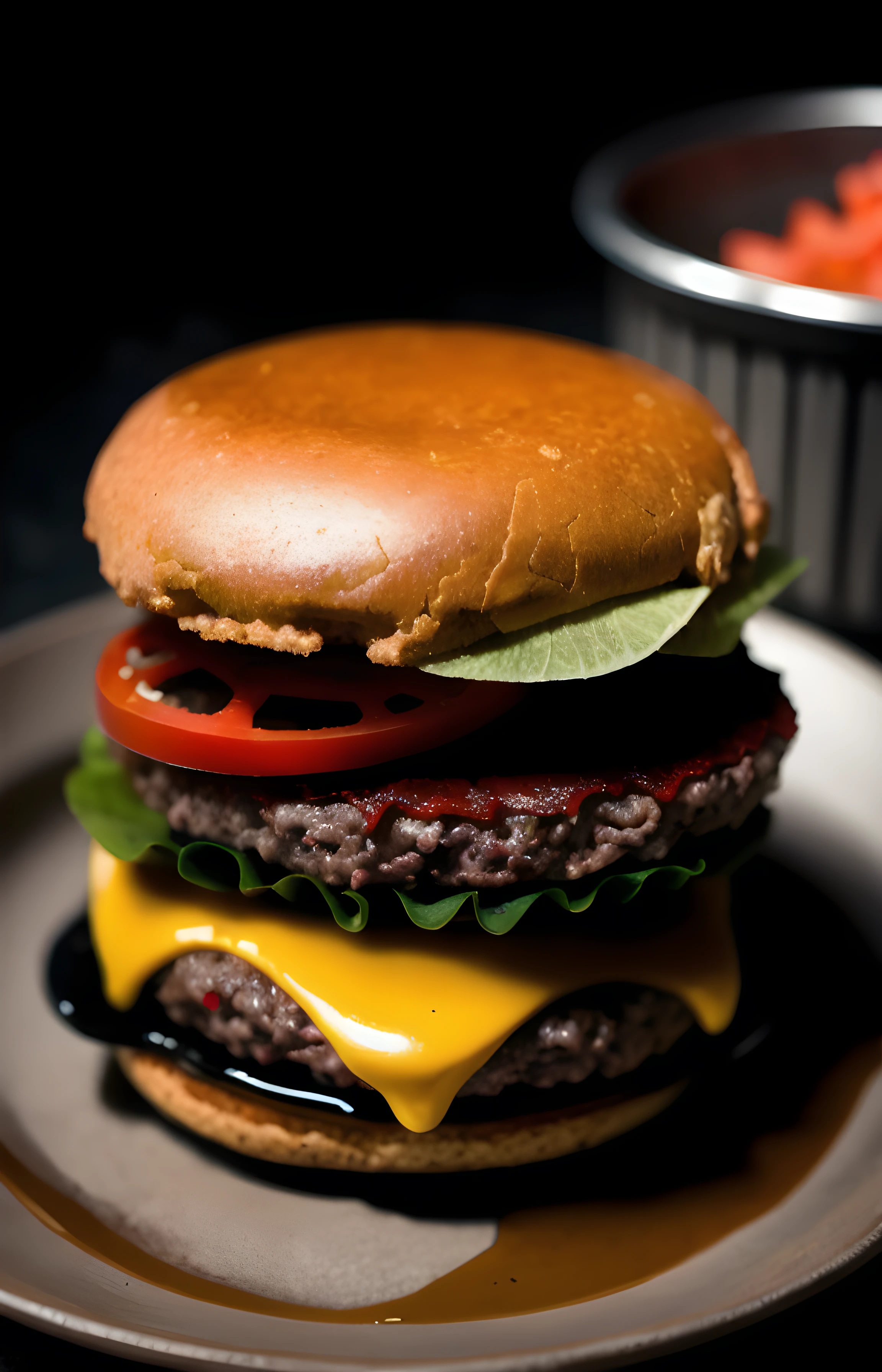 RAW, masterpiece, best quality, absurdres, horror art, dread, creepy, bloody, eerie, intricate, Sony a7 IV Mirrorless Camera, film grain, chromatic aberration, dimly lit, low key, two-tone lighting,
ManyEyedHorrorAl, (nasty burger,worms, rotten beef:1.2)