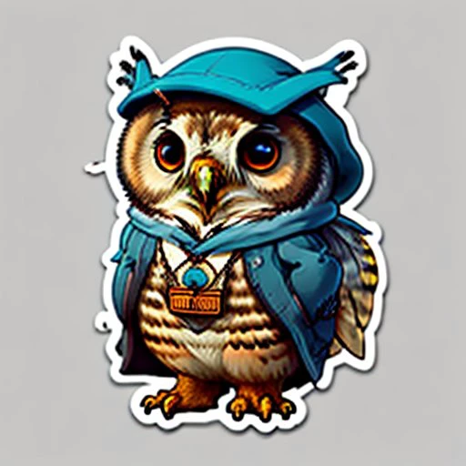 <lora:stickers:1> cute cartoon sticker of an owl dressed as a wizrd